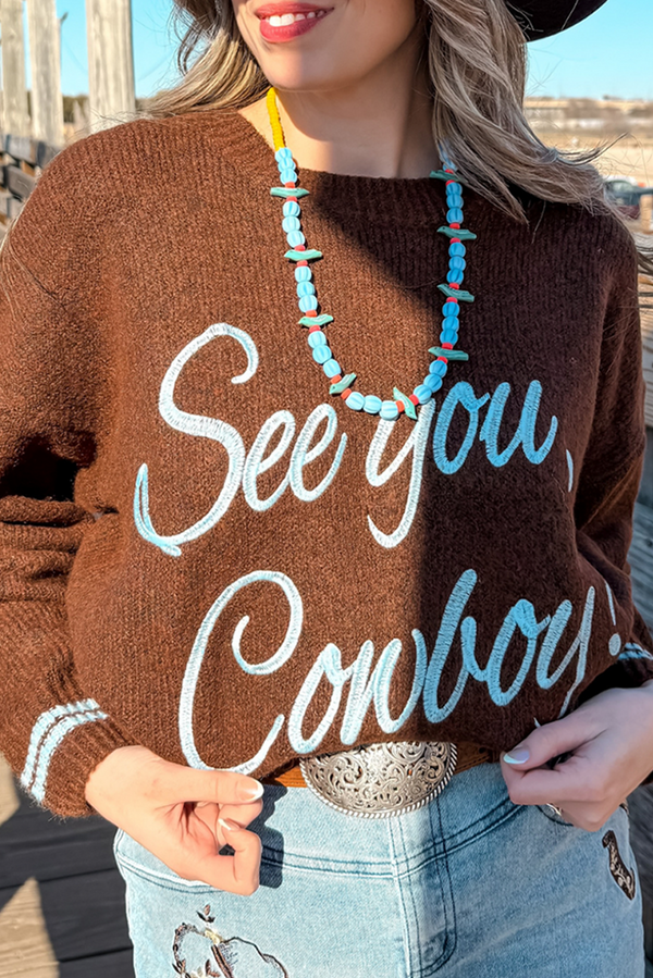 Coffee Letter Embroidered Graphic Sweater