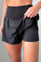 White Solid Color Ribbed Patchwork High Waist Athletic Shorts
