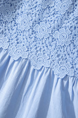 Beau Blue Flowy Short Sleeve Lace Detail Square Neck Tiered Midi Dress