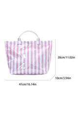 Blackish Green Glossy Striped Vinyl Large Tote Bag