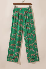 Green Cheetah Print Short Sleeve Shirt and Pants Pajama Set