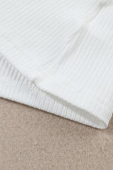 White Ribbed Knit High Neck Long Sleeve Top