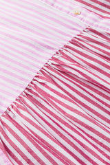 Pink Striped Patchwork Ruffle Button Up Shirt