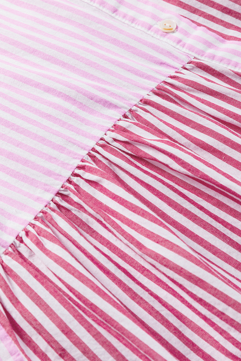 Pink Striped Patchwork Ruffle Button Up Shirt