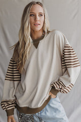 Jet Stream Colorblock Patchwork Striped Sleeve Sweatshirt
