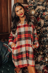 Red Plaid Button Front Side Slit Tunic Jacket
