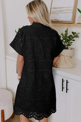 White Solid Color Eyelet Embroidered T Shirt Mini Dress