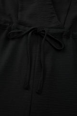 Black Solid Spaghetti Strap Wide Leg Drawstring High Waist Jumpsuit