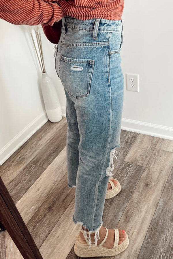 Myosotis Raw Hem Ripped Open Knee Vintage Jeans