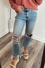Myosotis Raw Hem Ripped Open Knee Vintage Jeans