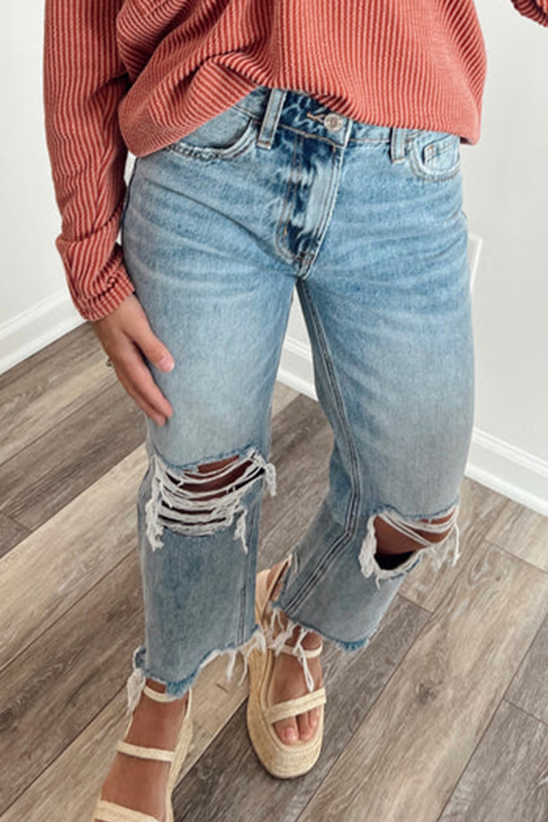 Myosotis Raw Hem Ripped Open Knee Vintage Jeans
