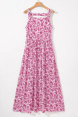 Pink Floral Cutout Back Empire Waist Sleeveless Maxi Dress