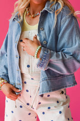 Beau Blue Draw-cord Hem Light Wash Denim Jacket