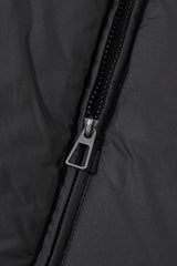 Black Solid Zip Up Pocketed Puffer Coat