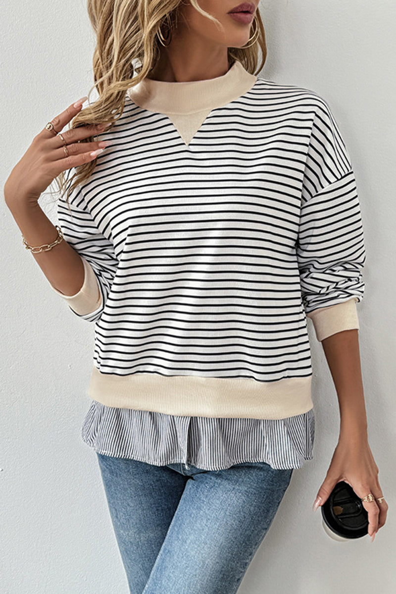 White Stripe Patchwork Fake Two-piece Top