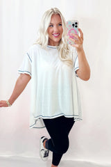 White Loose Casual Stitching Seam T-Shirt