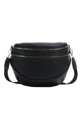 Black PU Leather Double Zipper Crossbody Bag
