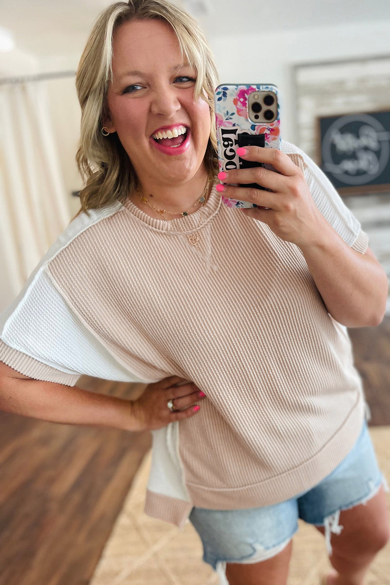 Parchment Twist Rib Colorblock Plus Size Top