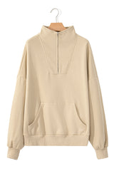 Bonbon Zip-up Stand Neck Kangaroo Pocket Sweatshirt