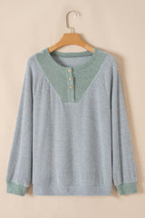 Jet Stream Contrast Ribbed Loose Fit Henley Top