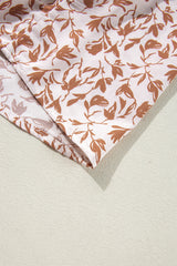 Khaki Printed Floral Print Lace Detail Puff Sleeve Fall Shirt