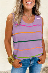 Green Stripe Round Neck Knitted Sweater Tank