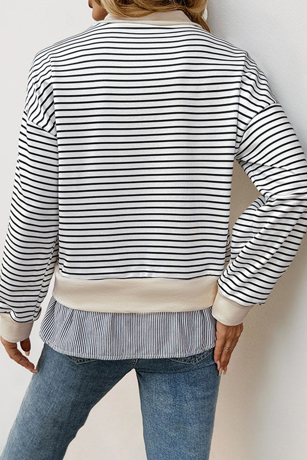 White Stripe Patchwork Fake Two-piece Top
