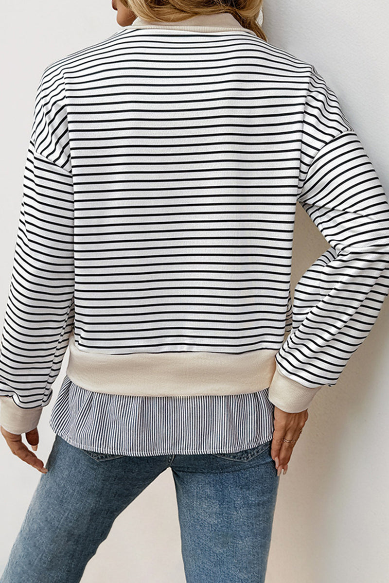 White Stripe Patchwork Fake Two-piece Top