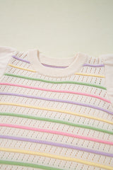 Striped Eyelet Ruffled Sleeve Sweater Sweater Vest