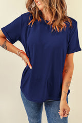 Orchid Petal Casual Plain Crew Neck Tee
