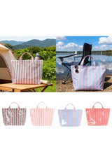 Pink Glossy Striped Vinyl Large Tote Bag