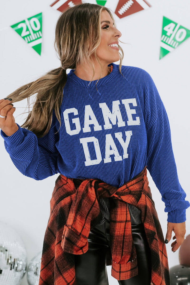 Bluing Corded GAME DAY Graphic Long Sleeve Top