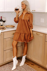 Desert Gold  Quarter Zip Collar Bracelet Sleeve Textured Mini Dress