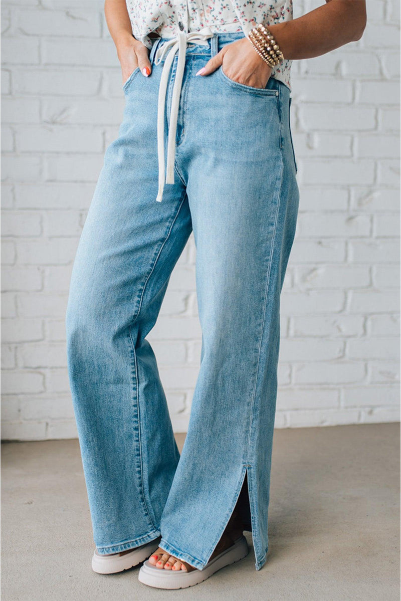 Myosotis Side Slit High Rise Drawstring Casual Jeans