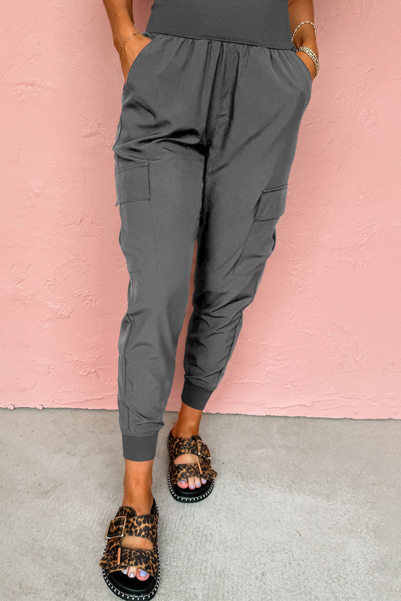 Camel Elastic High Waist Pocketed Cargo Jogger Pants