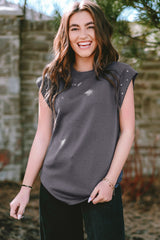 Black Casual Rivet Round Neck T Shirt