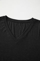 Grass Green Solid Color V Neck Long Sleeve Stretchy Top