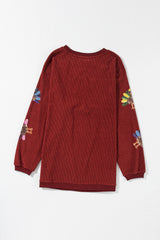Orange Turkey Graphic Sequins Patch Corded Baggy Sweatshirt