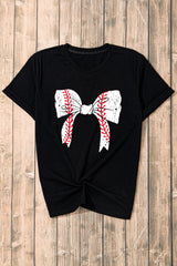 Rose Red Casual Baseball Bowknot Graphic Tee