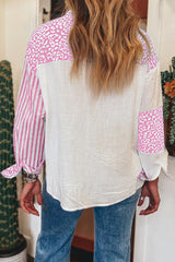 Khaki Leopard Striped Patchwork Button-up Shirt