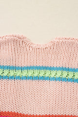 Multicolour Open Front Striped Colorblock Knit Oversize Cardigan