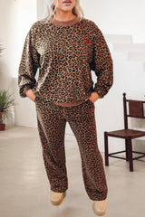Khaki Allover Leopard Pullover and Pants Outfit