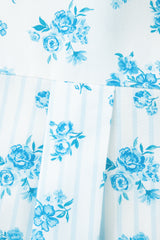 Sky Blue Floral Striped Print Patched Pocket Shirt and Shorts Set