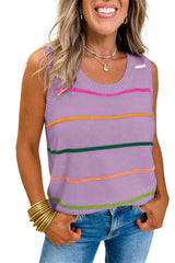 Green Stripe Round Neck Knitted Sweater Tank