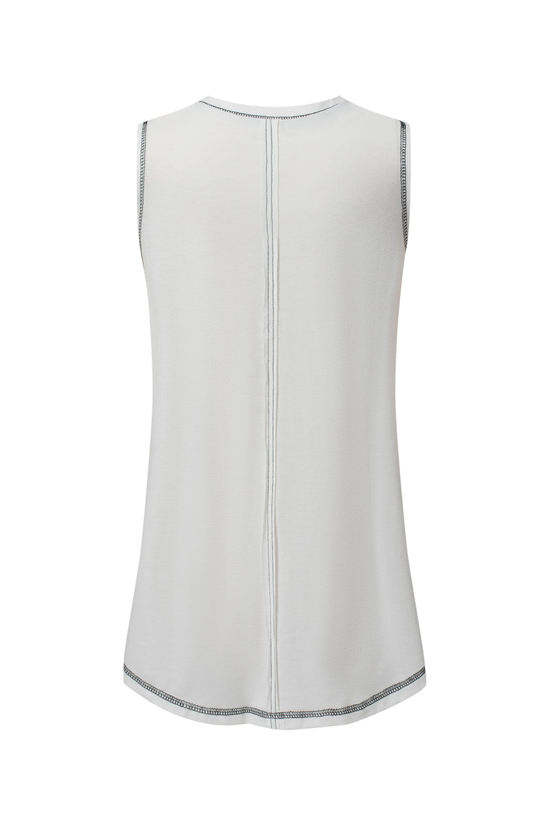 Mist Green Stitching Seam Henley Tank Top