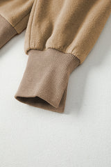 Dark Khaki Fuzzy Sherpa Splicing Pullover Sweatshirt