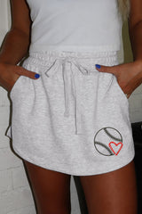 Light Grey Baseball Graphic French Terry Skort