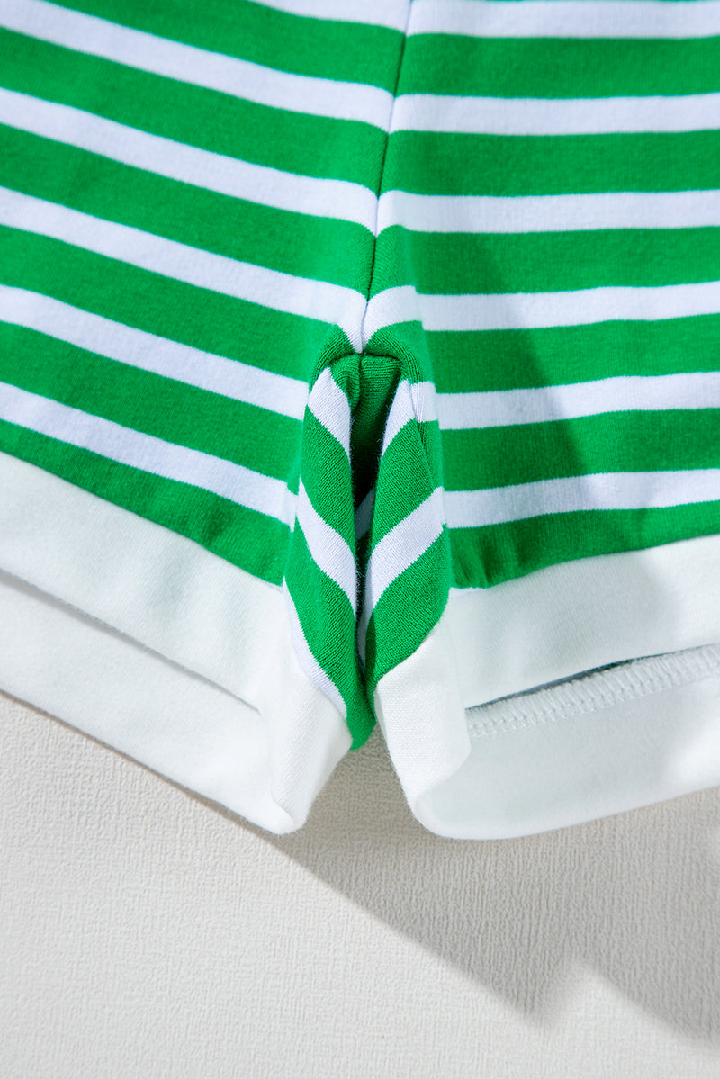Dark Green Striped Short Sleeve Tee and Shorts Set