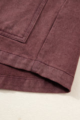 Coffee Corduroy Collar Zipped Front Denim Jacket