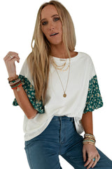 White Daisy Floral Patchwork Drop Sleeve Oversized Top